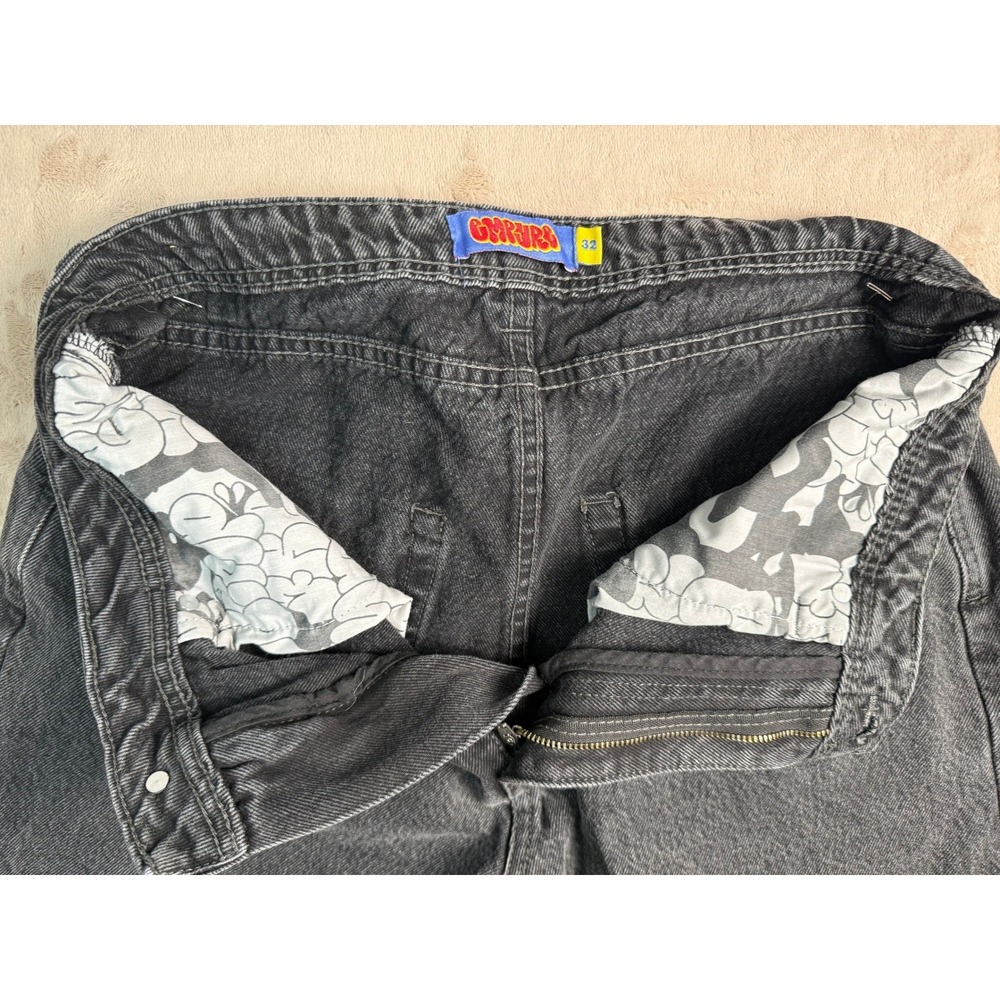 Empyre Schmutz Graffiti Spray Can Denim Shorts Great Mens 32 Black Embroidered - Picture 8 of 8